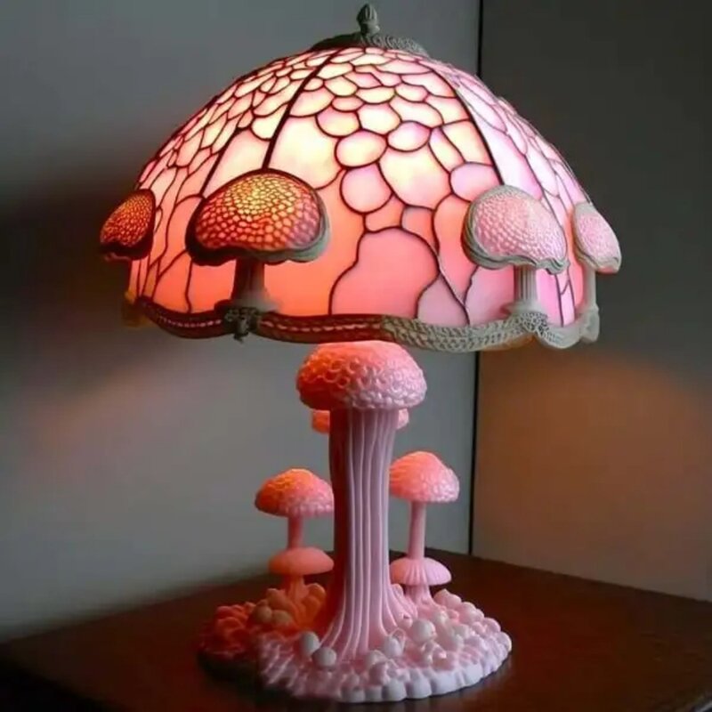Creative Stained Glass Plant Series Table Lamp Flower Mushroom Snail Octopus Shaped Resin Retro Decor Table Lamp Night Light