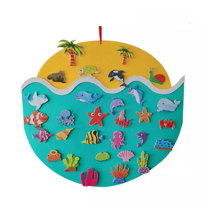 펠트 벽 스티커 동물 몬테소리 장난감 크리스마스 트리 바다 동물 아기 DIY 페이스트 수제 게임, 어린이용 교육 장난감