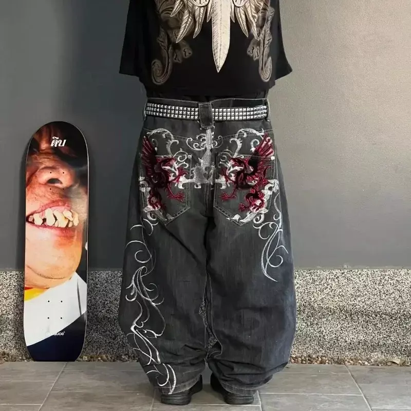 Американская Мода вышитые Горячие Джинсы для женщин Y2K новая уличная хип-хоп винтажные прямые широкие брюки унисекс джинсовые брюки
