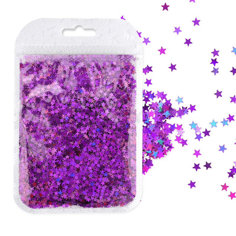 홀로그램 스타 네일 반짝이 스팽글 반짝이 레이저 골드 플레이크, 네일 아트 장식용, 10g/가방, 1mm