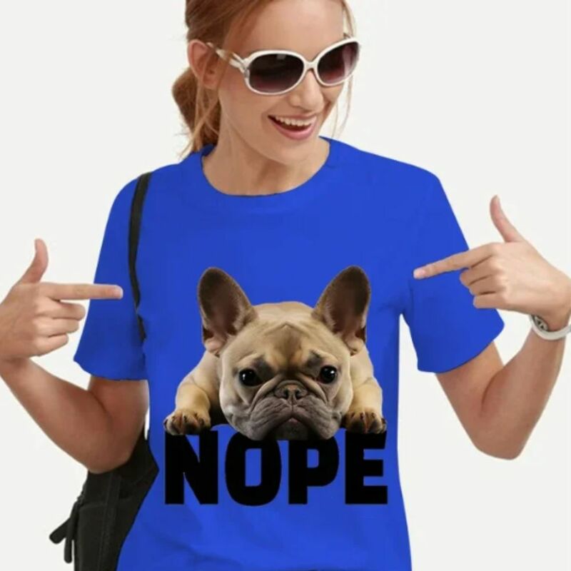 Camisetas Nope de Bulldog Francés para mujer, camiseta Harajuku de manga corta, ropa de moda 2024