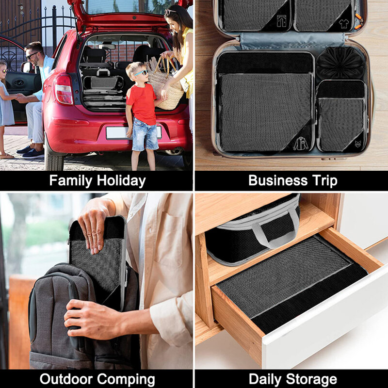 Set Organizer penyimpanan perjalanan 3/6 buah, dengan tas koper ringan portabel, tas sepatu kubus kemasan terkompresi, koper jala