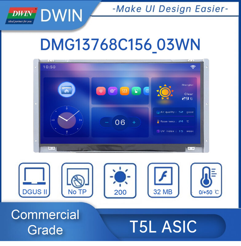 15.6นิ้ว, ความละเอียด1366*768พิกเซล, สี262K, TN-TFT-LCD, มุมมองปกติ TTL/DMG13768C156_03W RS232