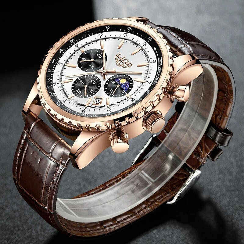 LIGE-Montre-bracelet à quartz en cuir étanche pour homme, montres de sport, horloge masculine, boîte, marque supérieure, luxe, nouveau