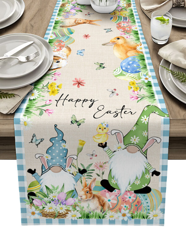Easter Decorations 2023 Easter Bunny Egg Flower Gnome Table Runner Wedding Decoration Home Dining Table Mats Holiday Party Decor