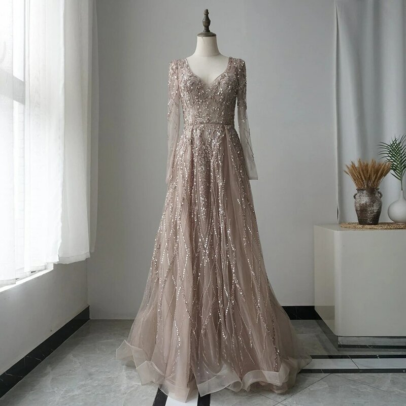 Heißer Verkauf elegantes türkis hohes gespaltenes Meramid langärmliges Abendkleid mit Perlen für Frauen Hochzeits feier la71793a