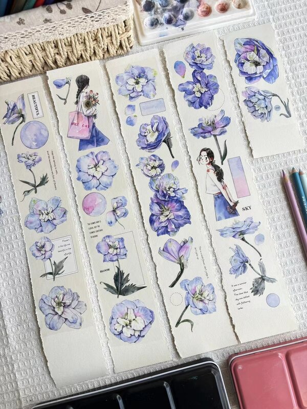 Vintage Big Larkspur bunga gadis Washi PET Tape untuk membuat kartu dekorasi DIY Scrapbooking rencana stiker