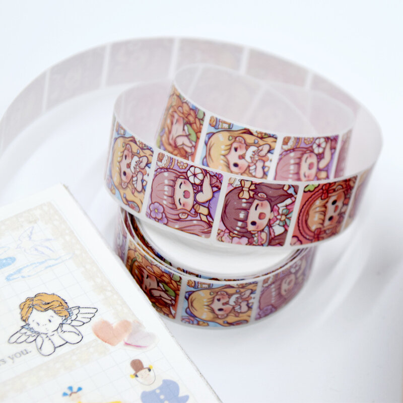 Manga Cartoon Roll adesivos para crianças, adesivos pintados à mão, etiqueta de selo circular, adesivos kawaii, brinquedos de anime, novo, fofo