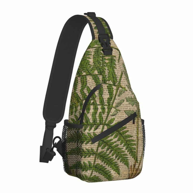 Vintage Laub Botanische Farn Blätter Sling Crossbody Rucksack Männer Tropical Pflanzen Schulter Brust Tasche für Reisen Daypack