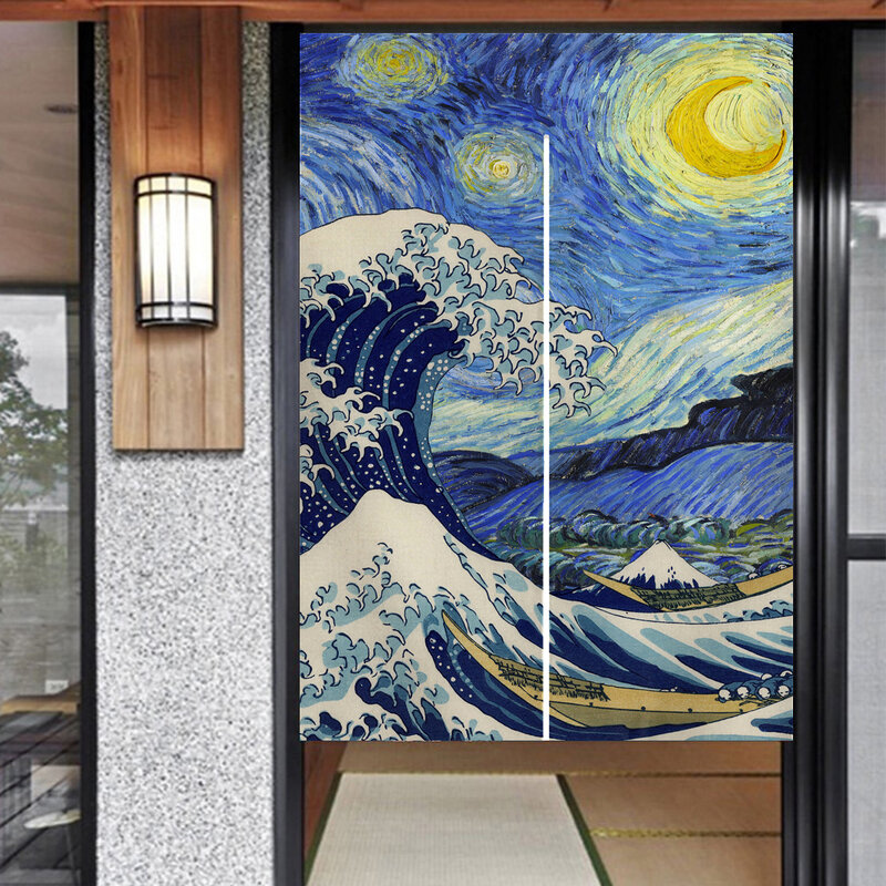 Ofat-cortina de puerta de cielo nórdico japonés para el hogar, Partición de habitación, Decoración de cocina, póster colgante, cortina de ducha