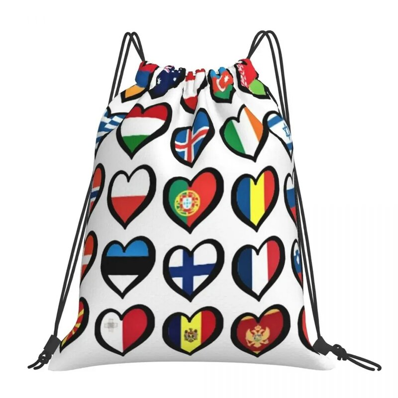 Eurovision Song Contest Flags Hearts Backpacks Drawstring Bags Drawstring Bundle Pocket Sundries Bag Book Bags For  Woman School
