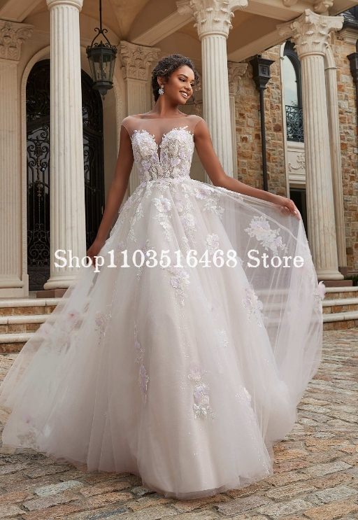 Elegant Wedding Dresses 2024 Round Neck Appliqué Embroidered Veil Bohemian Style Customised Bridal Gowns vestidos de novia