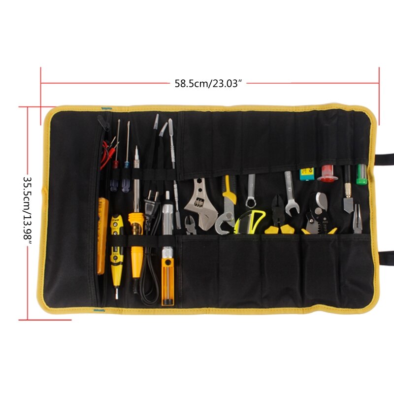 Practical Roll Up Multi Pockets Electrician Tool Roll Durable Oxford Cloth Folding Tools Bag