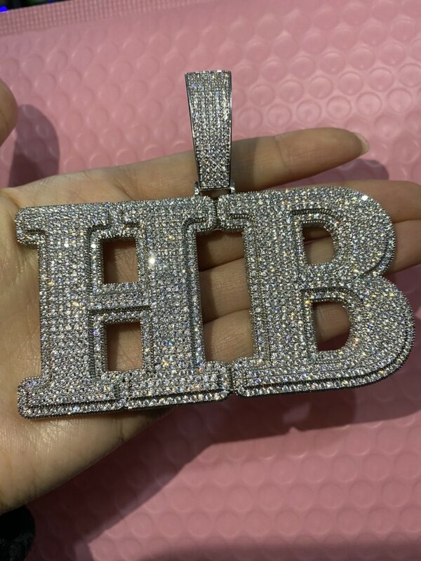 THE BLING KING Custom Bold Letters Name Pendant Necklace Micro Paved Out 5A Cubic Zirconia Chain Necklace Hiphop Jewelry