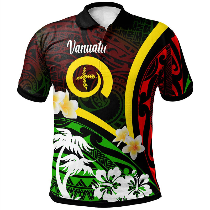 Polo graphique tonga hawaïen pour hommes, blason imprimé en 3D, manches courtes, t-shirts pour enfants, vêtements à revers