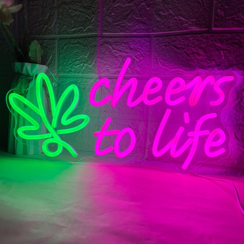 USB Neon Sign LED Night Light, Cheers to Life, Quarto, Bar, Loja, Clube, Garagem, Family Gathering, Wall Art Decoration