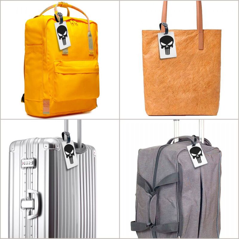 Etiqueta de equipaje de calavera de esqueleto para maletas, bonitas Etiquetas de equipaje, cubierta de privacidad, tarjeta de identificación con nombre