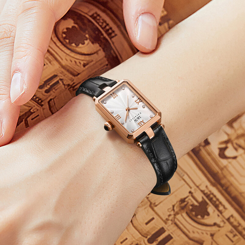 Reloj Mujer 럭셔리 브랜드 I & W 여성용 스퀘어 시계, 골든 레이디 쿼츠 손목시계, 사파이어 가죽 밴드, 방수 시계, 신제품