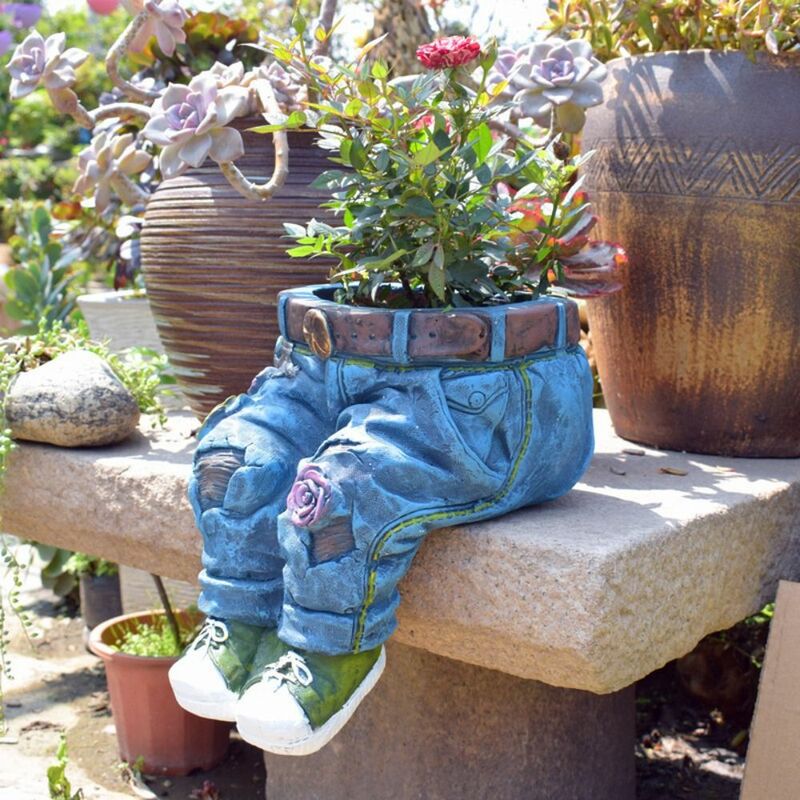 Pantaloni in Denim in resina vasi per fioriere addensati ornamenti per vasi da fiori succulenti realistici Jeans retrò traspiranti vasi da fiori in resina