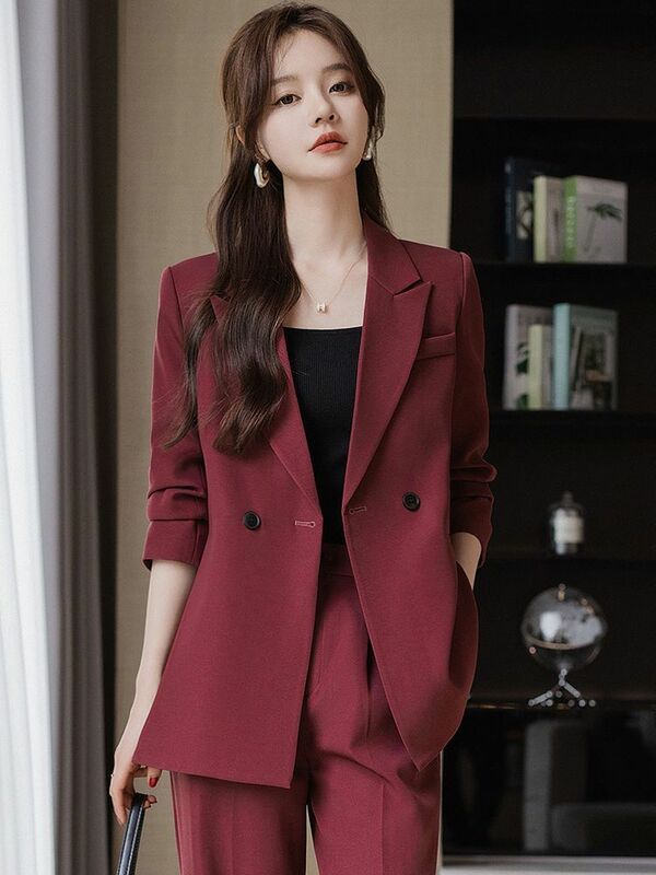 Повседневный костюм осень 2024 новая Корейская версия элегантные и высококачественные брюки с широкими штанинами профессиональный женский костюм