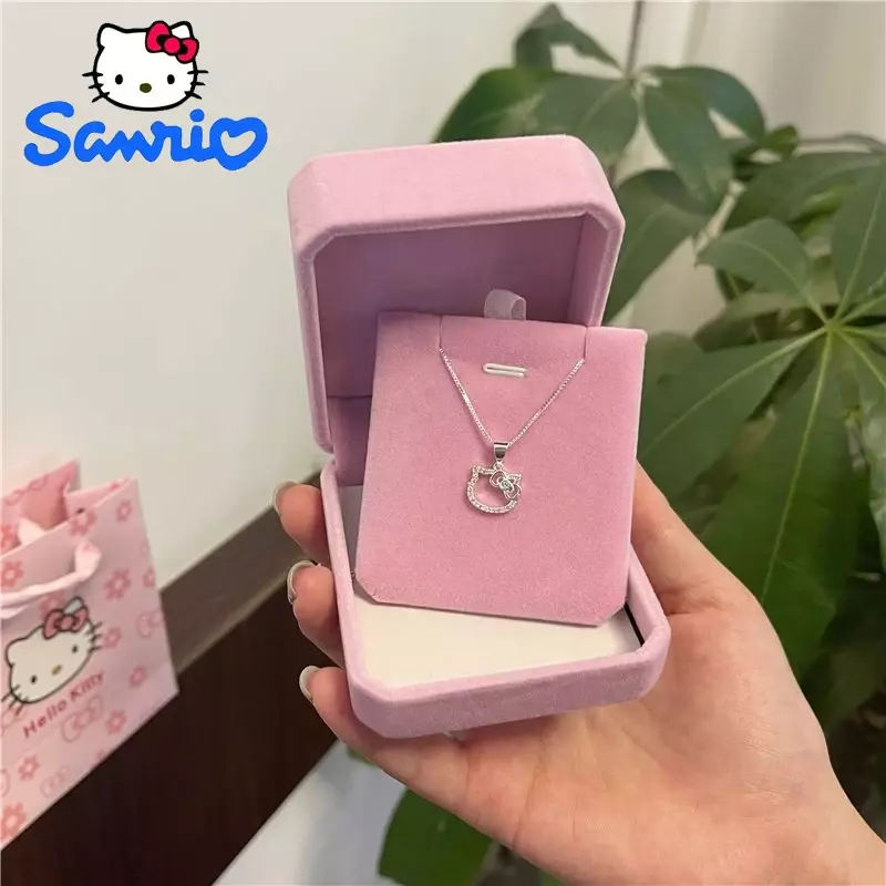 Kawaii Hello Kitty naszyjnik postać z Anime Sanrio pierścień para srebrny łańcuszek do obojczyka regulowane akcesoria panie urodziny prezent