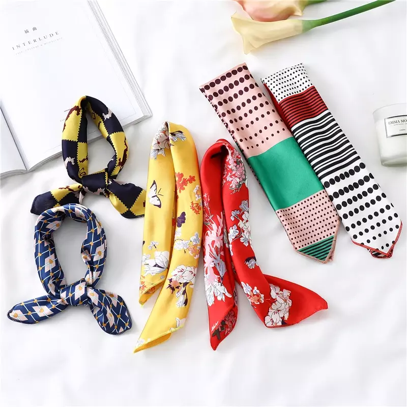 2022 дизайнерский Шелковый квадратный шарф для женщин маленькие шейные шарфы модный принт фуляр повязка для волос модный атласный головной платок