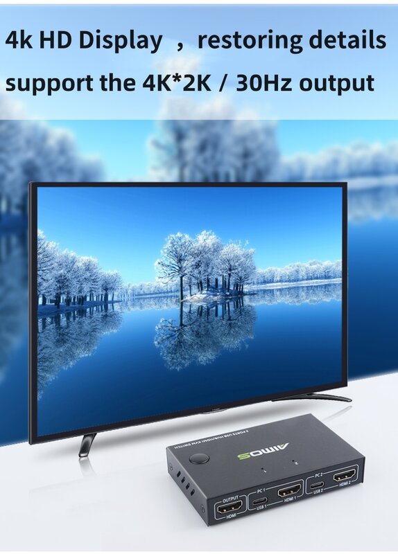 AIMOS 2 In 1 Out 4K USB HDMI KVM Switch Box für 2 PC Sharing Tastatur Maus Drucker Stecker Paly Video Display USB Swltch Splitter