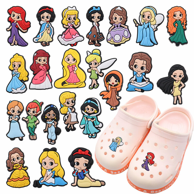 Dijes de PVC para zapatos de princesa Disney para niños, accesorios de decoración para zapatos, regalo de cumpleaños, Blancanieves, elfo, 1-22 piezas, novedad