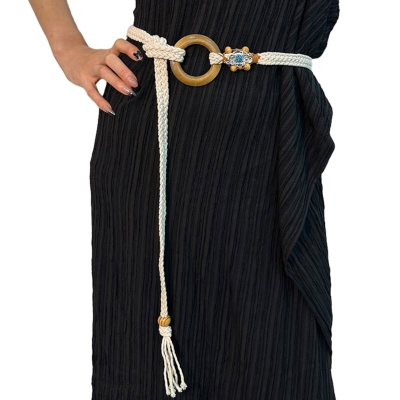 Cinturón cintura para mujer, Color opcional, Vintage, bohemio, ajustable, trenzado, nudo, vestido, camisa, cinturón sellado
