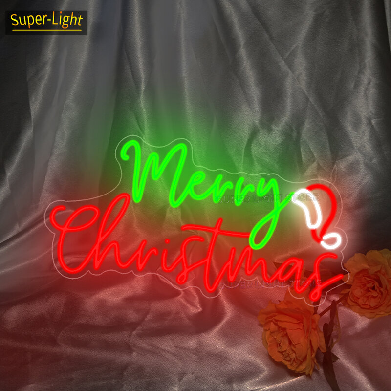 Enseigne au néon joyeux Noël, cadeaux personnalisés, lumières au néon joyeux Noël, décor de bonne année, décoration murale de fête de Noël
