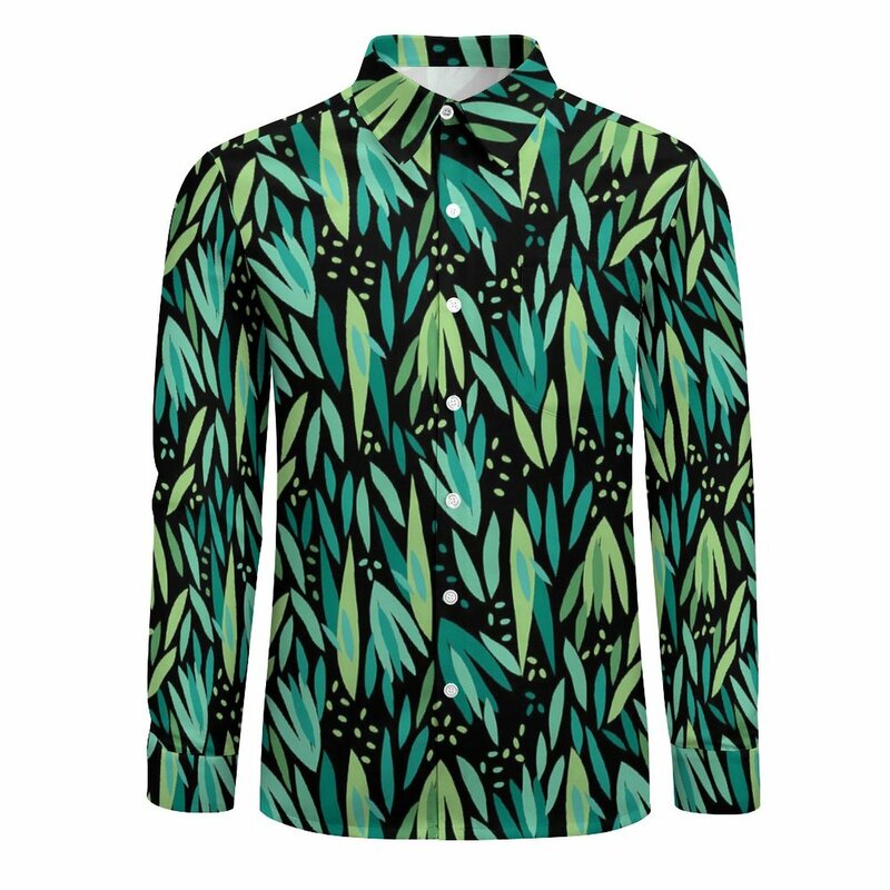 Рубашка в стиле Харадзюку с принтом зеленых листьев, Повседневная Блузка с длинным рукавом и графическим принтом, винтажный Топ оверсайз, осень