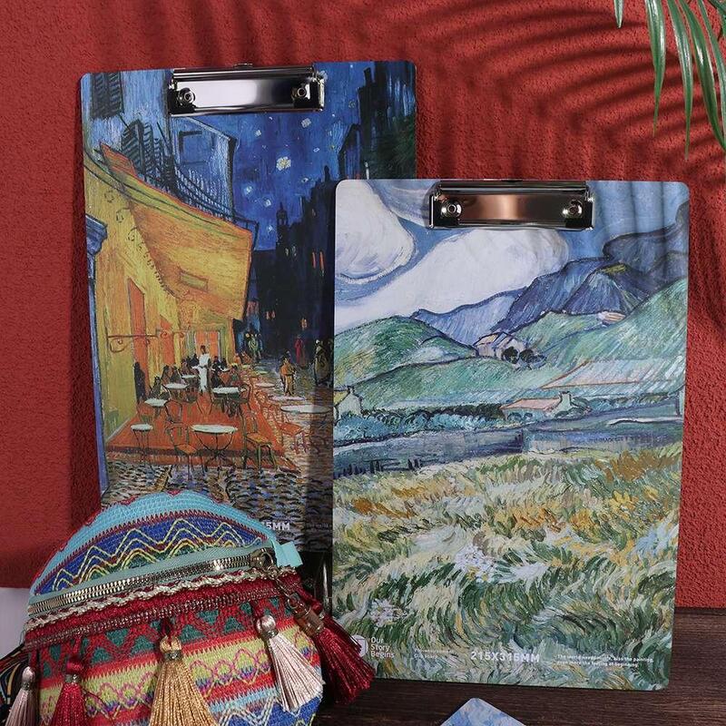 Van Gogh Oil Painting A4 File Folder Document Folder Writing Sheet Pad Writing Clipboard With Low Profile Gold Clip