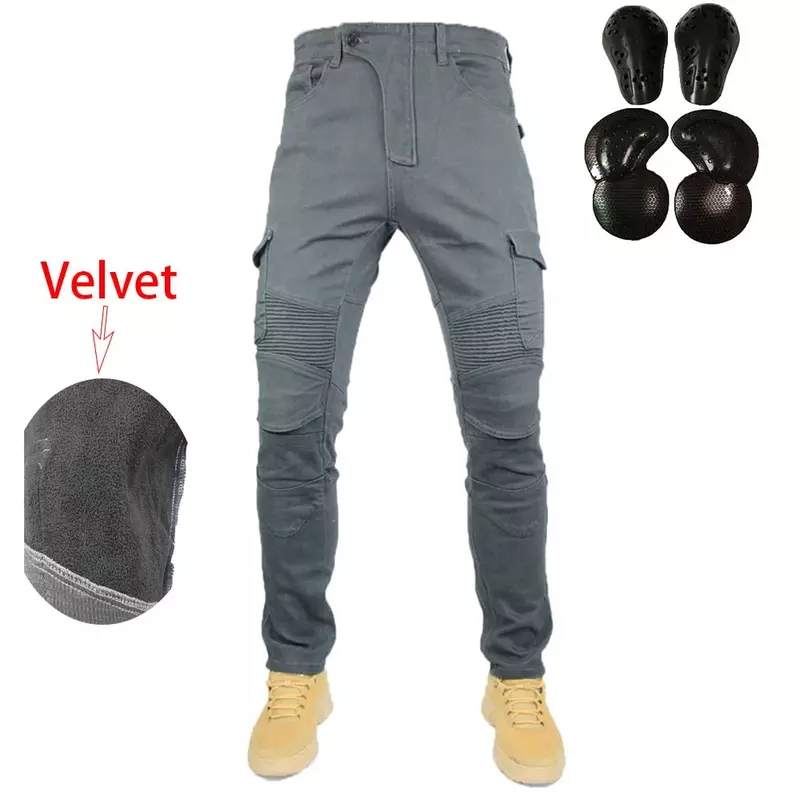 Moto Jeans UGB06 Motorcycle Winter Riding Velvet Jeans Snowmobile Riding Drop-resistant Cashmere Pants With Protective Gears ATV