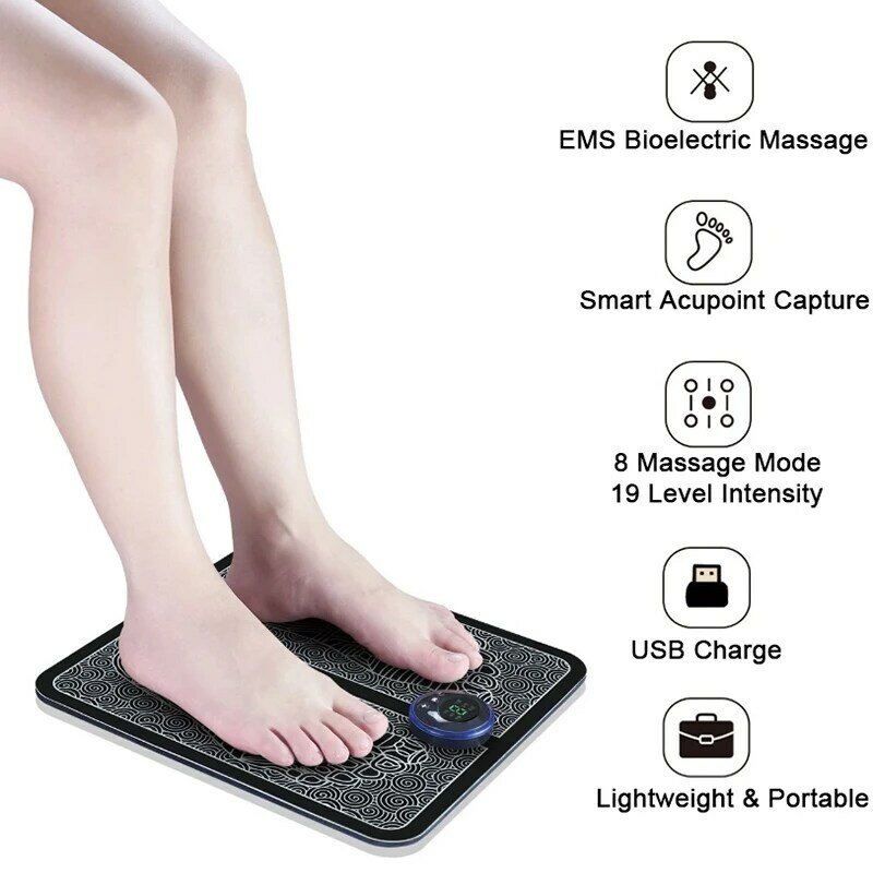 Almohadilla masajeadora eléctrica EMS para pies, esterilla de masaje plegable portátil para estimulación muscular, mejora la circulación sanguínea, alivia el dolor, relaja los pies