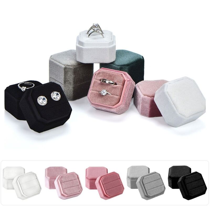 Velvet Jewelry Box Portable Exquisite Octagon Square Ring Display Box With Detachable Lid Packing Box Wedding