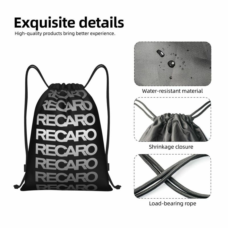 Drawstring Sports Backpack com Recaros Logo, Gym Bag para Mulheres e Homens, Training Sackpack