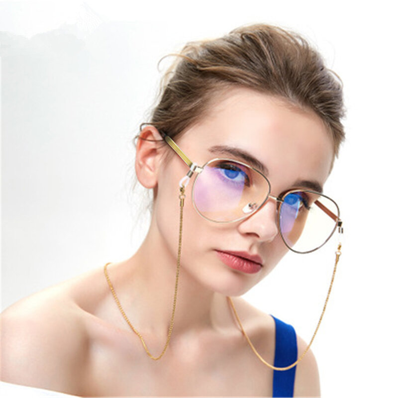 แฟชั่นใหม่แว่นตาผู้หญิงสายโซ่กลวงไข่มุกลูกปัดแว่นกันแดด kacamata baca สายคล้องที่ใส่แว่นตาสายคล้องคอ