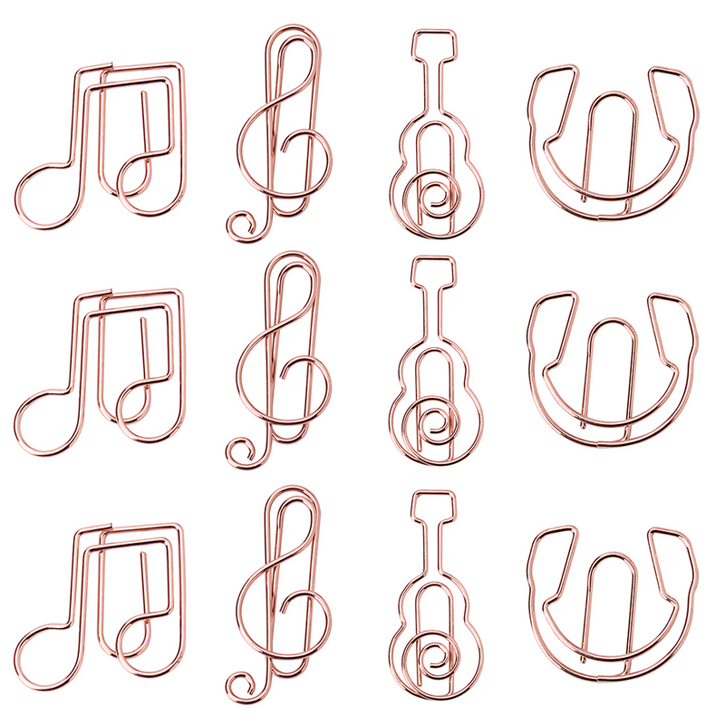 12 Stuks Kleine Paperclip Rose Muzikale Sleutel Instrument Gitaar Vorm Notities Clips Bureau Voor Thuiskantoor School Mixed Style