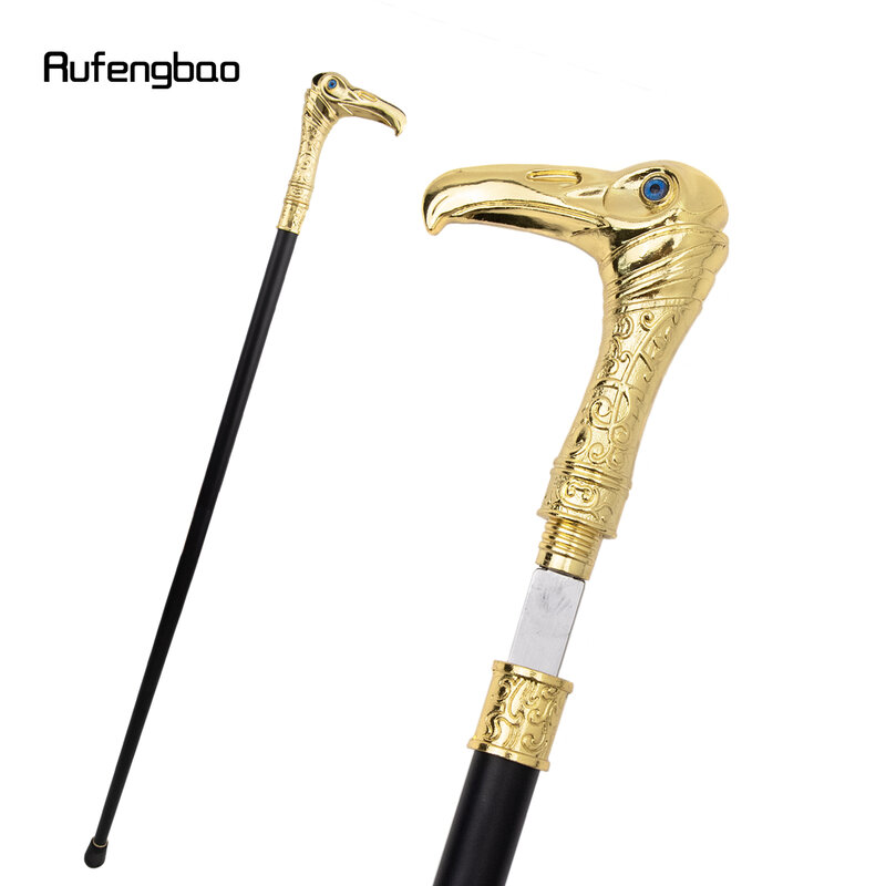 Golden Eagle Head Luxury Single Joint Walking Stick with Hidden Plate Self Defense Cane Plate Cosplay Crosier Stick 93cm