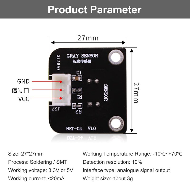 Il modulo Yahboom in scala di grigi può rilevare il colore con porta PH2.0 a 3pin per Kit Arduino Kit sensore Microbit o Kit di gioco elettronico fai da te