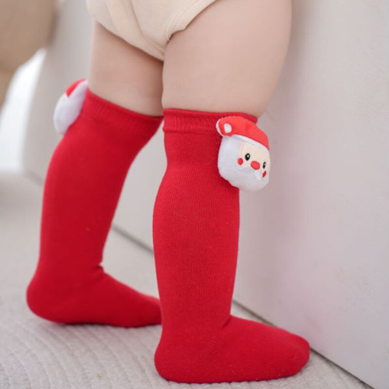 ถุงเท้ายาวถึงเข่าสำหรับทารกเด็กวัยหัดเดินถุงเท้าแฟชั่นเด็กทารกแรกเกิดเพศหญิงคริสต์มาสยืดได้