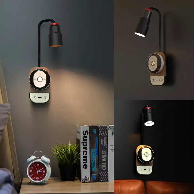 مصباح جداري LED مع جهاز تحكم عن بعد ، عاكس ، شحن USB ، مصباح مكتبي ، ليلي لغرفة النوم ، بجانب السرير ، المكتب ، الدراسة ، اللمس