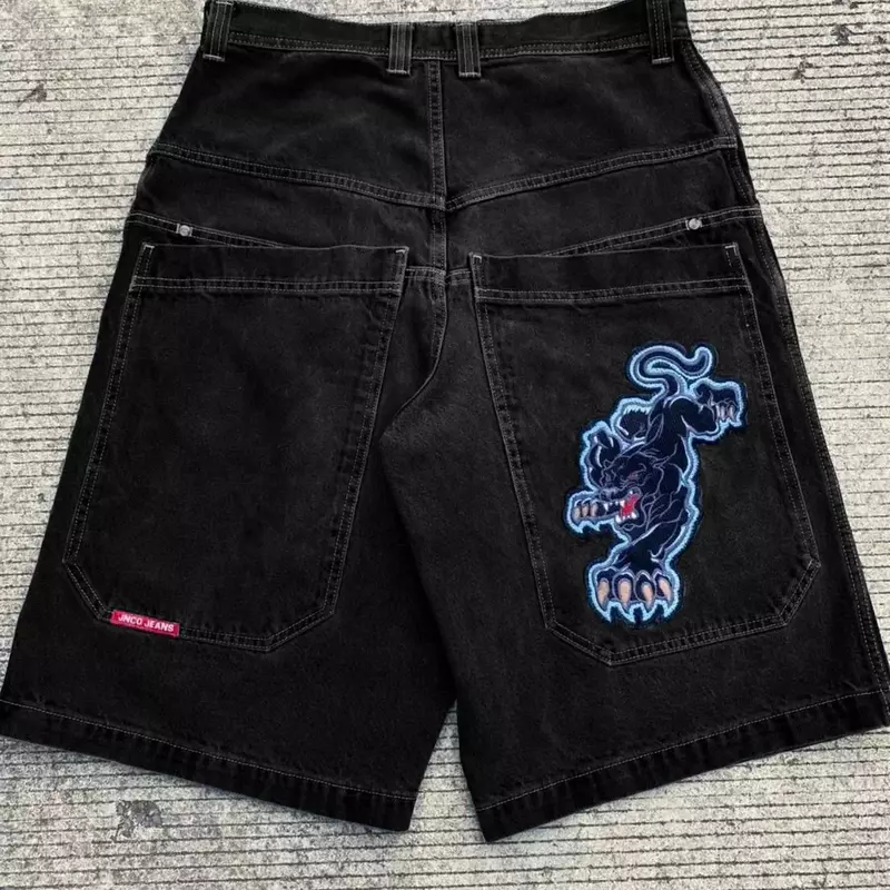 Harajuku amerykańskie spodenki z nadrukiem Y2k spodenki jeansowe na deskorolkę dla mężczyzn Baggy koszykówka odzież uliczna spodnie streetwear