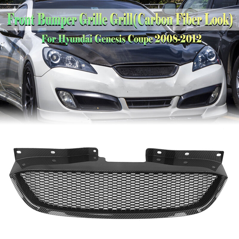 Front Grille Grill For Hyundai Genesis Coupe 2008-12 Honeycomb Style Carbon Fiber Look/Gloss/Matte Black Upper Bumper Hood Mesh