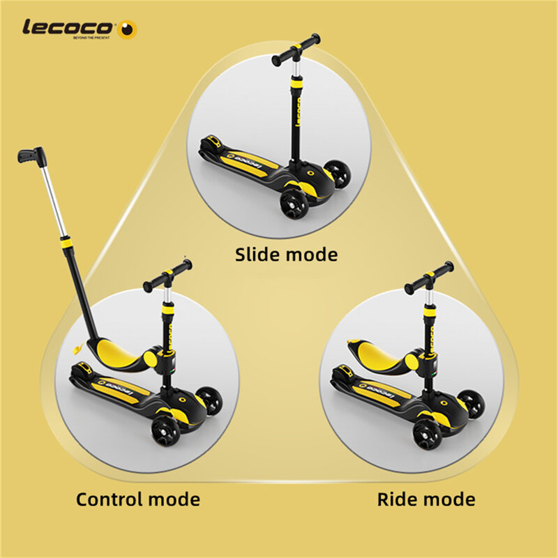Lecoco Kids 3 Scooter a ruote 3 in 1 pieghevole regolabile in altezza sedile rimovibile ponte antiscivolo facile da girare Scooter pieghevole