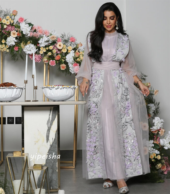O-Neck Draped Prom Dress, Arábia Saudita drapeada vestido de festa, Ocasião sob medida, Tulle Midi Vestidos
