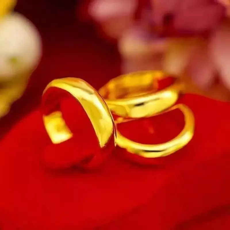 999ทองคำแท้18K สีเหลืองทอง18K แท้24K สำหรับผู้ชายและผู้หญิงแหวนคู่รักแบบเรียบเนียนหน้าเรียบเครื่องประดับไม่ซีด
