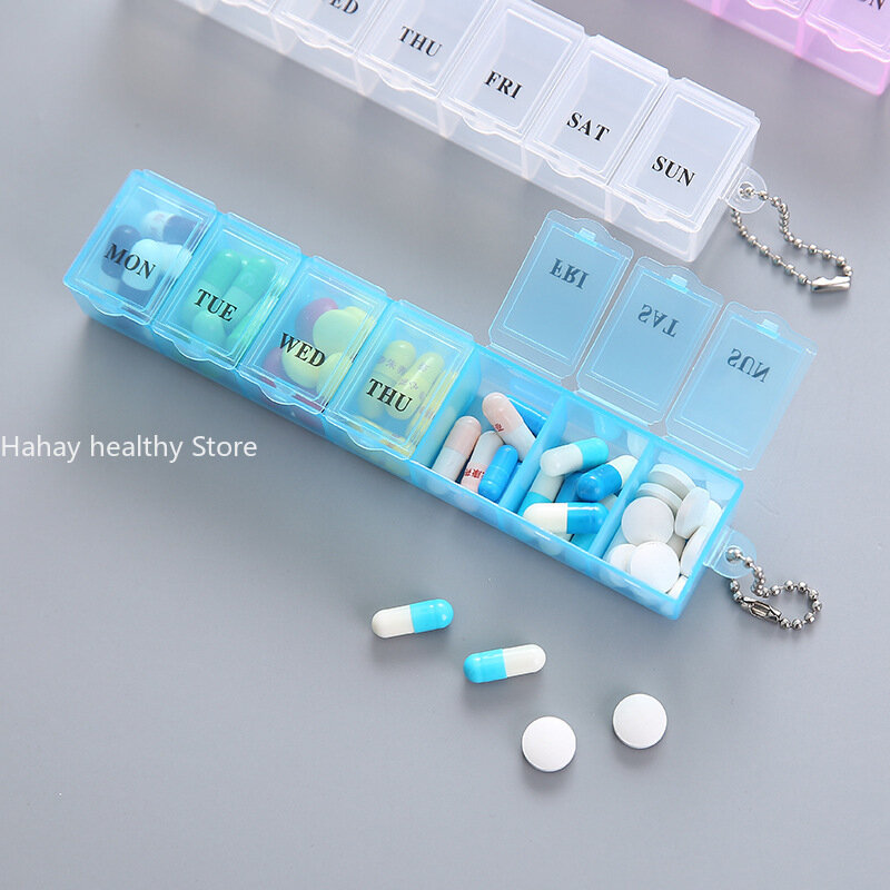 Caja de medicina para pastillas, organizador de almacenamiento semanal, contenedor, divisores, 3 colores, 7 días