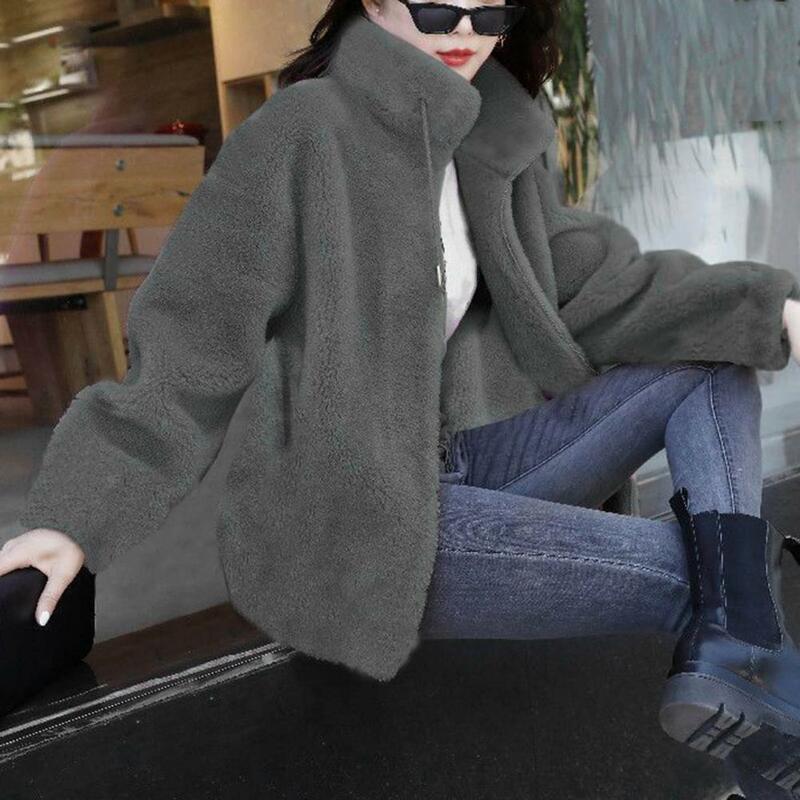 Manteau court en fausse fourrure à manches longues pour femmes, veste élégante pour dames, style coréen vintage, vert, décontracté, automne, hiver, 2021