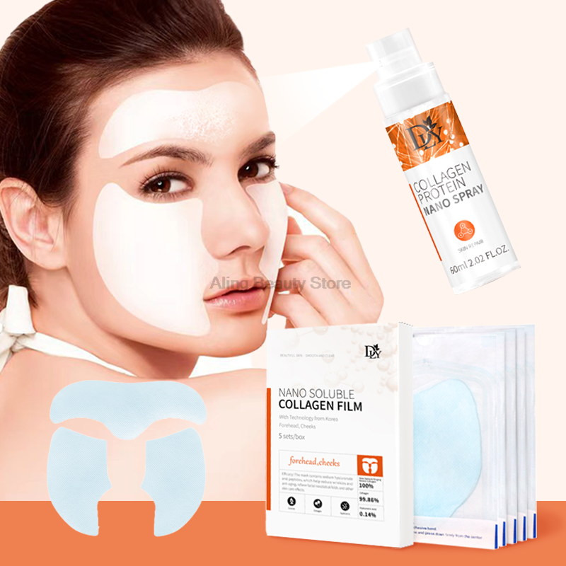 Hydrolyzed Nano Collagen Protein Film Mask Face Serum Spray Set Soluble Face Filler Moisturizing Brightening Skin Care Set